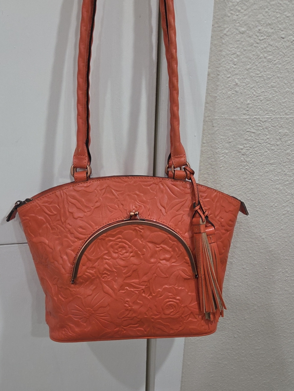 Patricia Nash Orange Tooled Leather Shoulder Bag